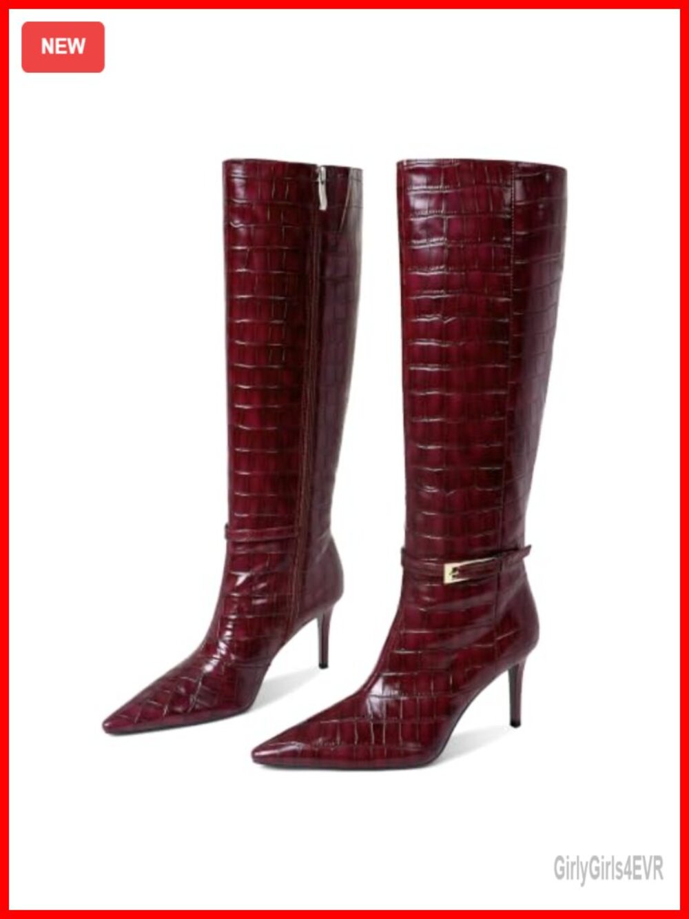 Faux Leather Croc Embossed Knee High Stiletto Heel Boots Pointed Toe Dressy